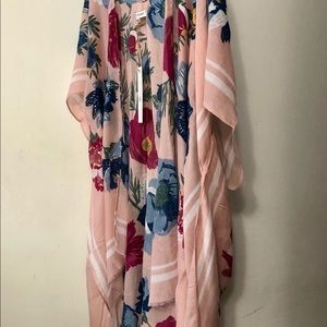 Woven Heart Floral Print Kimono, One Size